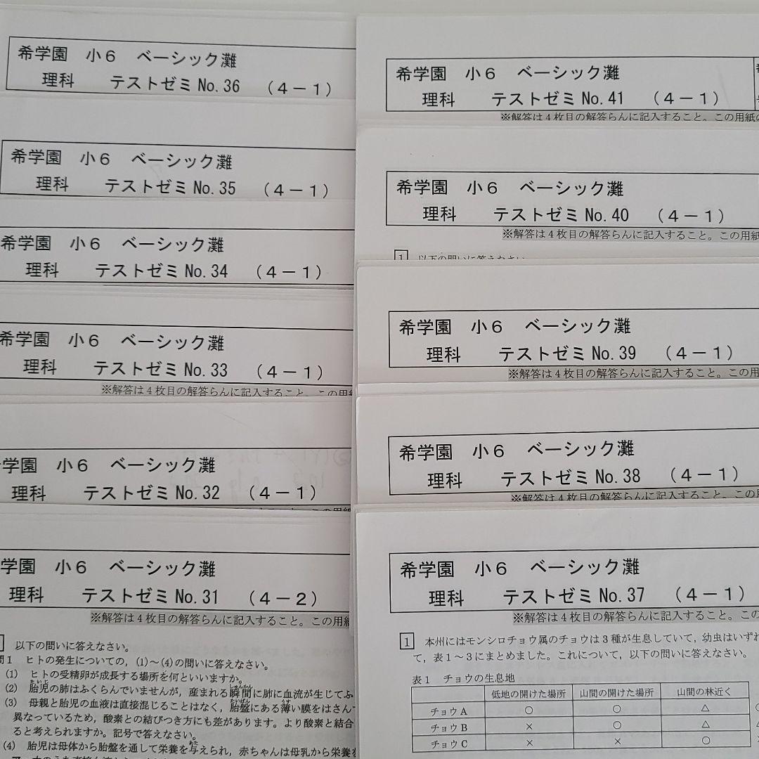 希学園　小６灘コース　入試対策国算理　テストゼミ