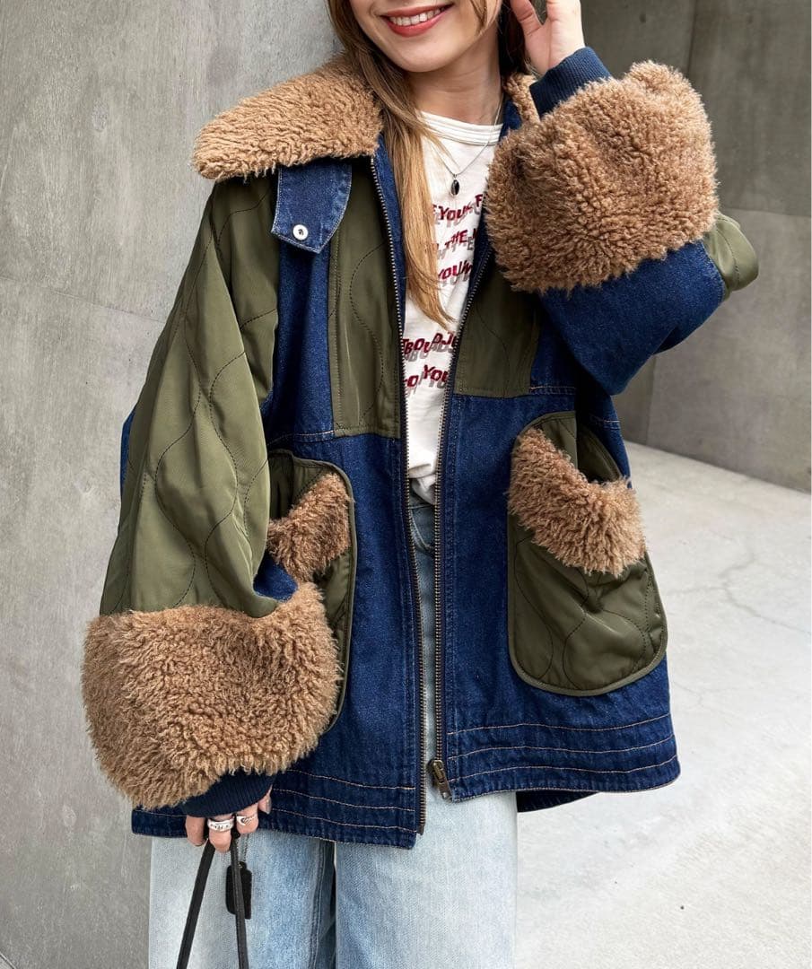 m*i様 DOUBLE NAME ボア2WAY ジャケット　インディゴブルー