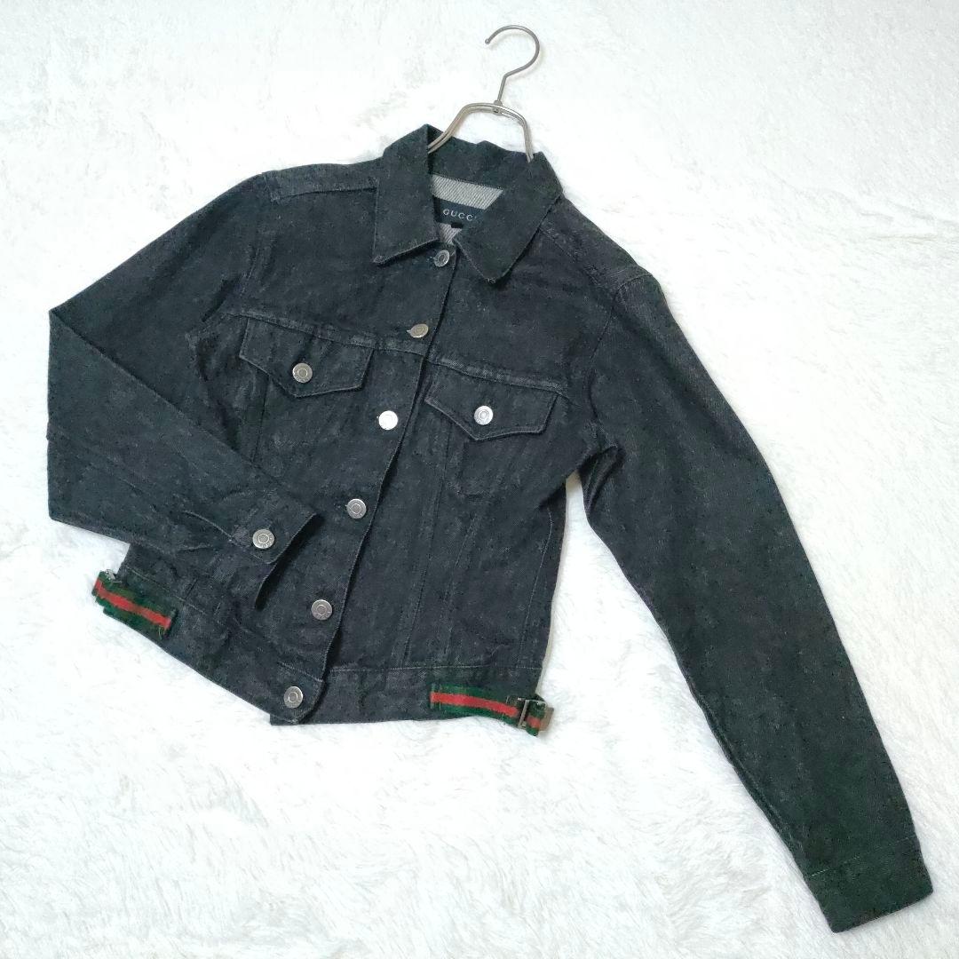 希少デザイン GUCCI Ｇジャン シェリーライン ブラック デニム イタリア製