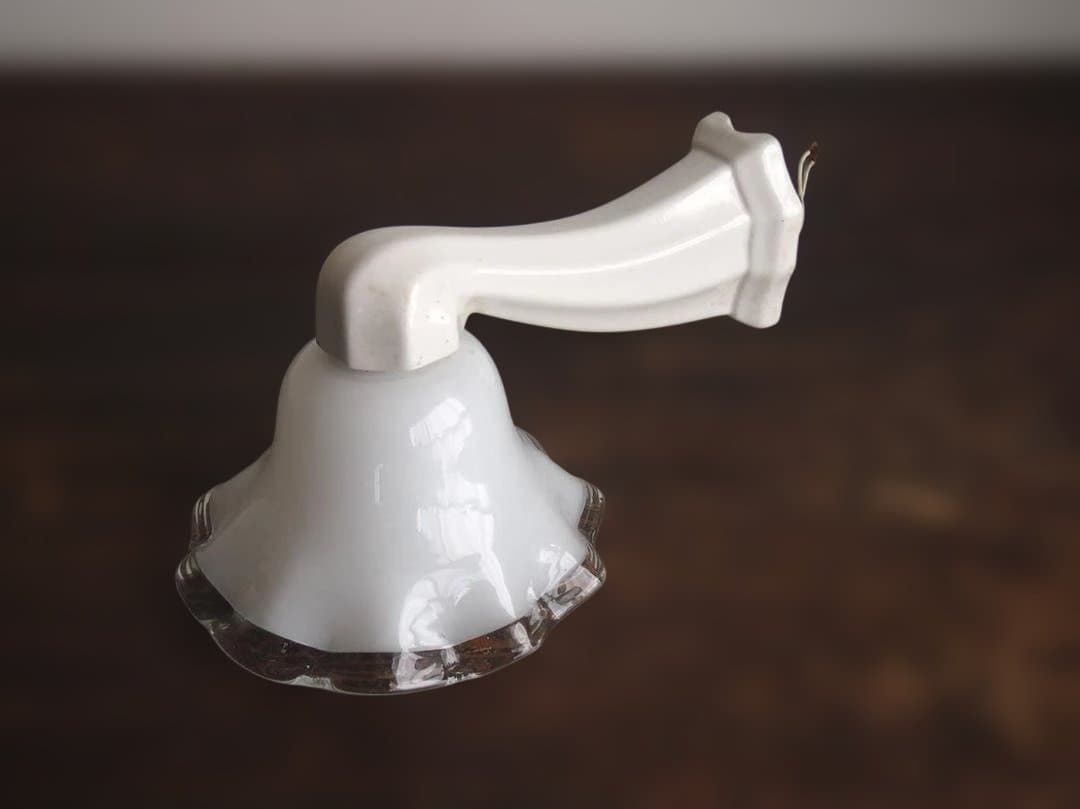 陶器アーム付ミルクガラスランプ パウダールーム アールデコデザイン/K311