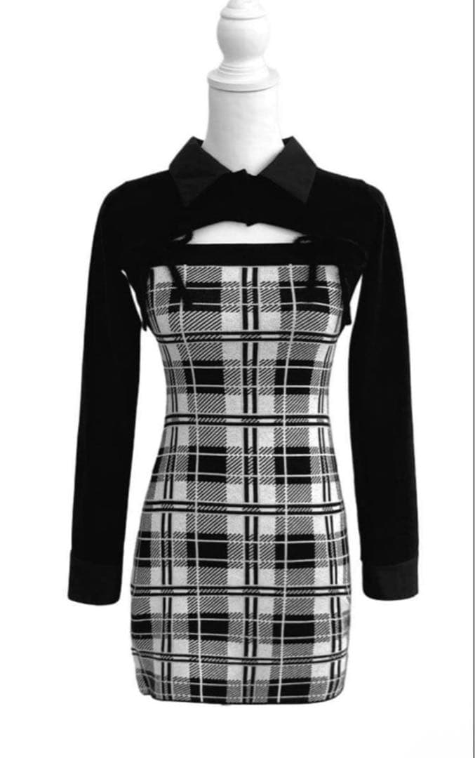 ハニーミュウcheckアンサンブルロングスリーブワンピース フリーサイズ