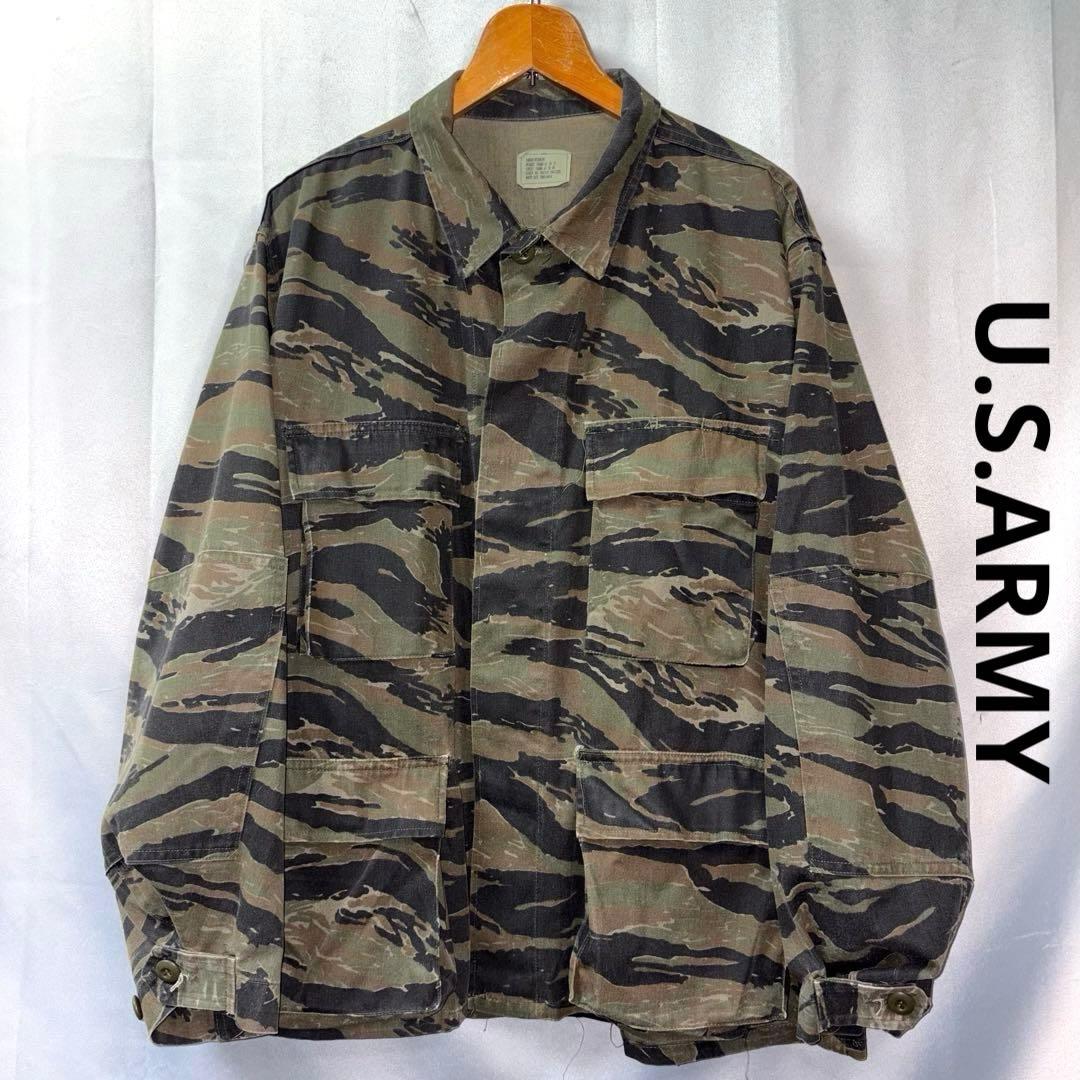80s ミリタリー　L コンバットジャケット　タイガーストライプ　米軍実物　総柄