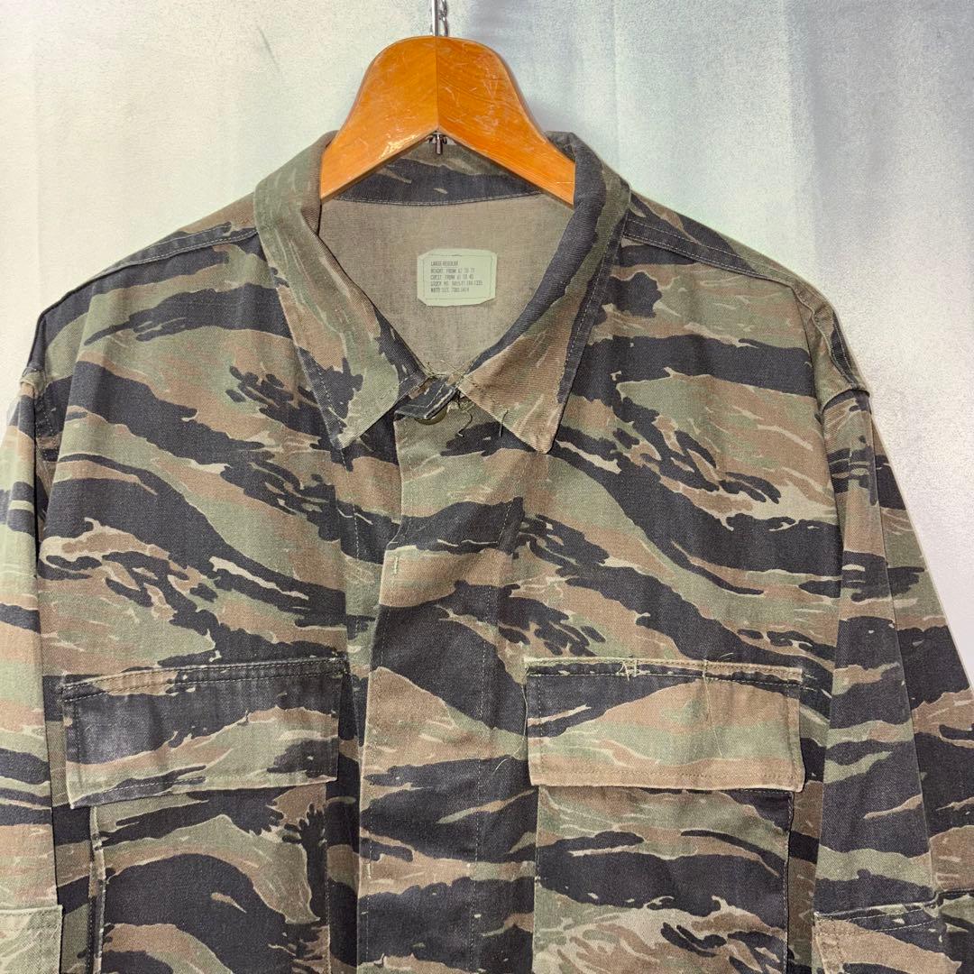 80s ミリタリー　L コンバットジャケット　タイガーストライプ　米軍実物　総柄