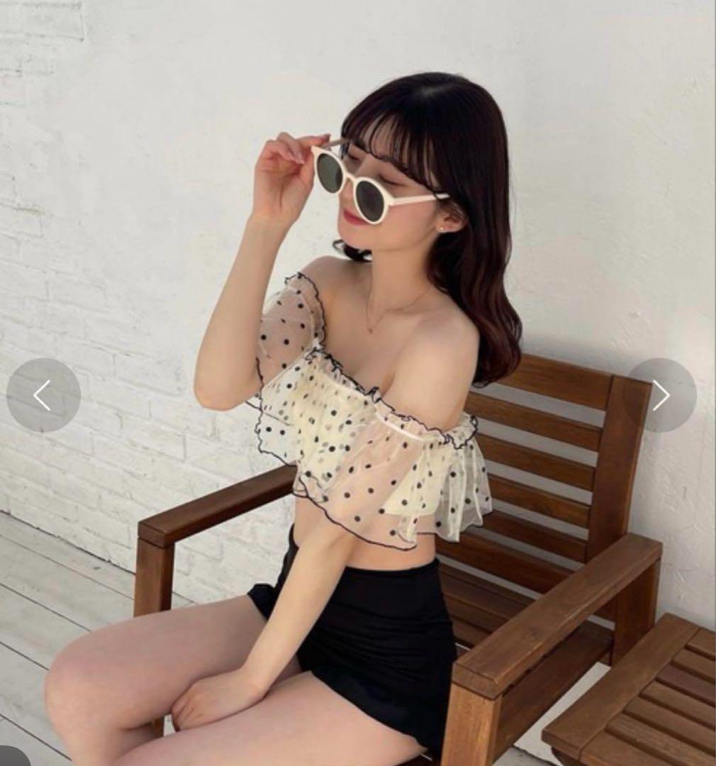 ドット柄フリルオフショル水着セットRili 水着 ドットチュール リリ 完売品