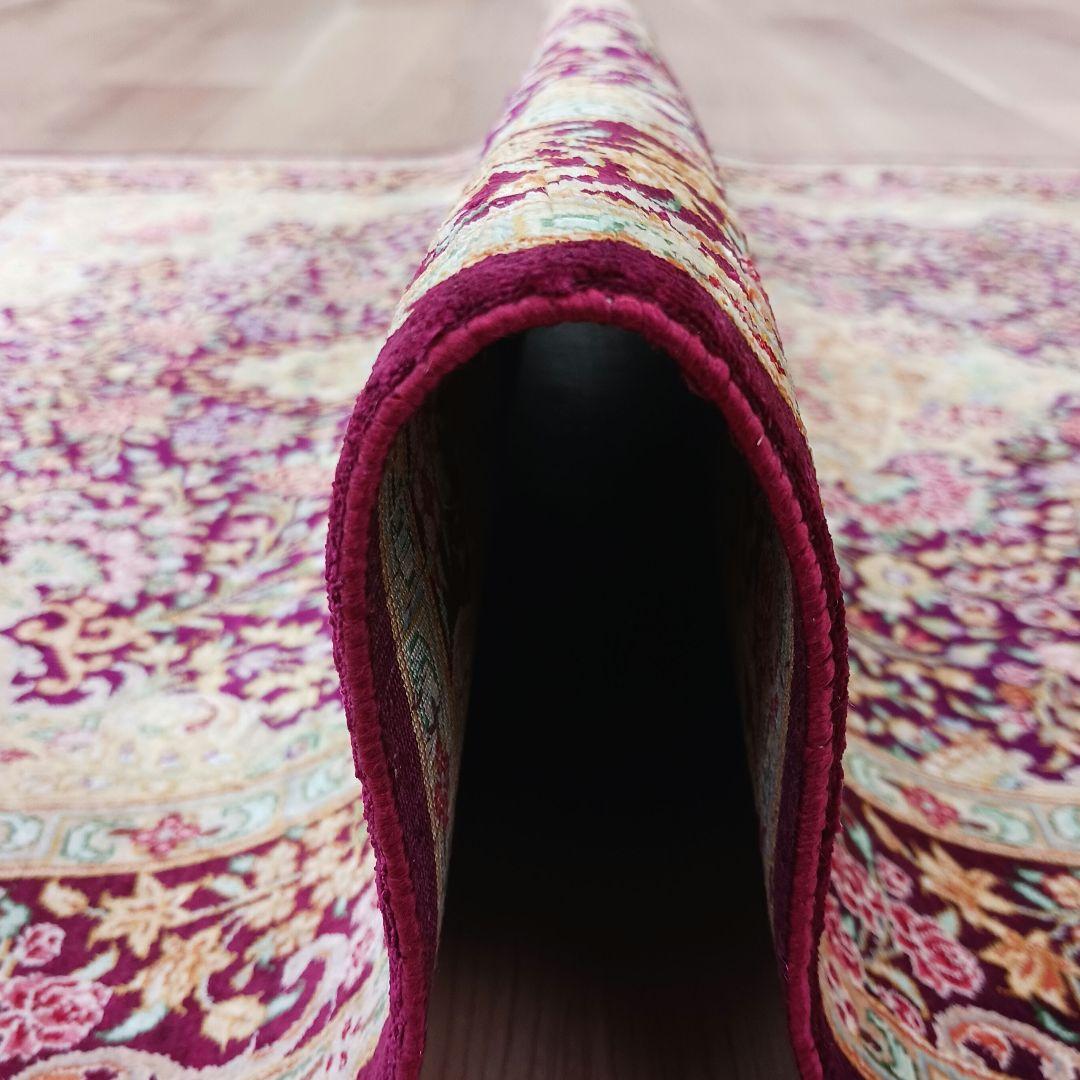 Y3257 高級ペルシャ絨毯 クム産 シラジ工房 シルク 手織り 工房サイン