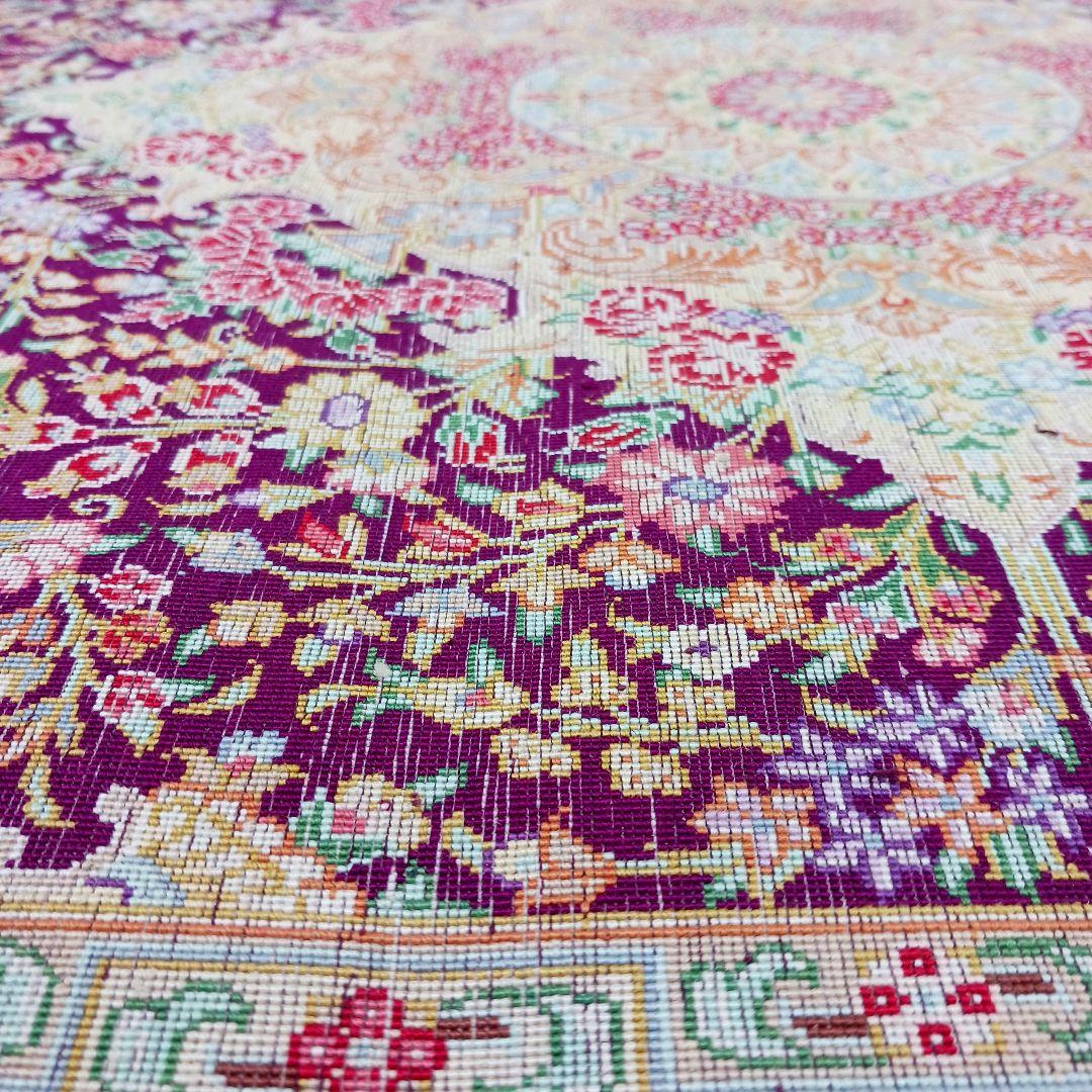 Y3257 高級ペルシャ絨毯 クム産 シラジ工房 シルク 手織り 工房サイン