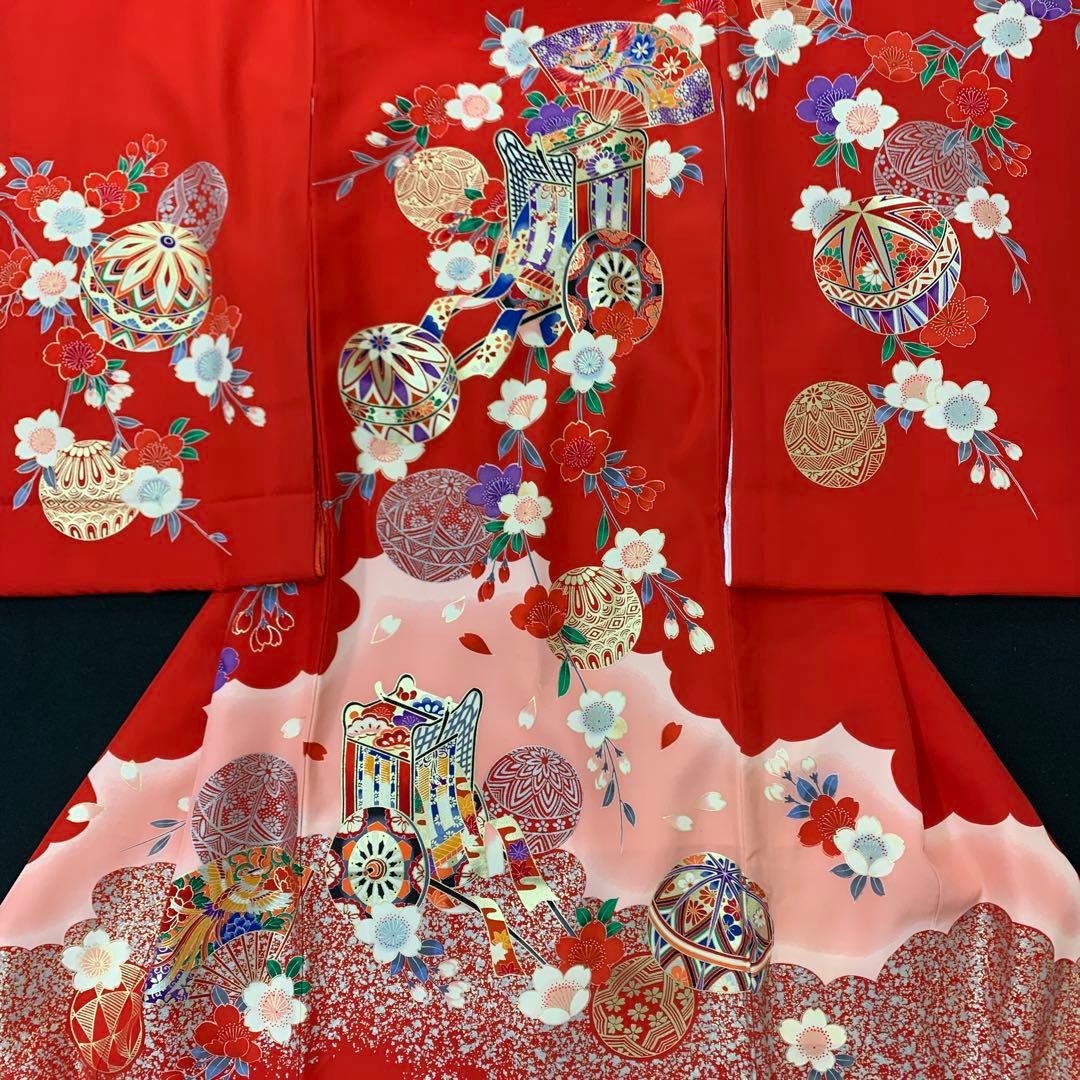 新品（純古典仕様）お宮参り 産着 祝着のきもの　京友禅染　四季花車王朝毬古典文