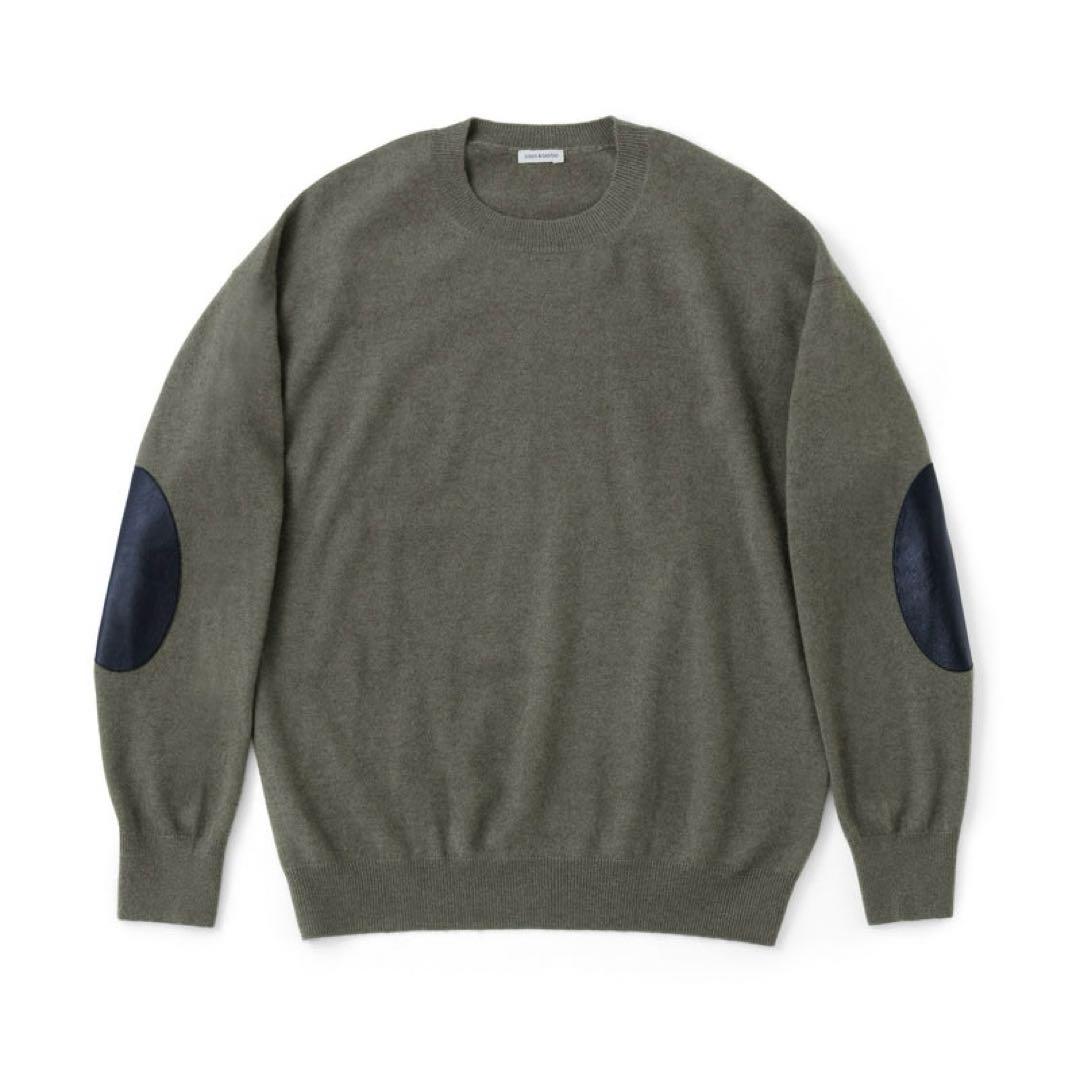 H*】様 cash & barba モンゴリアンカシミヤ エルボーパッチ クルー