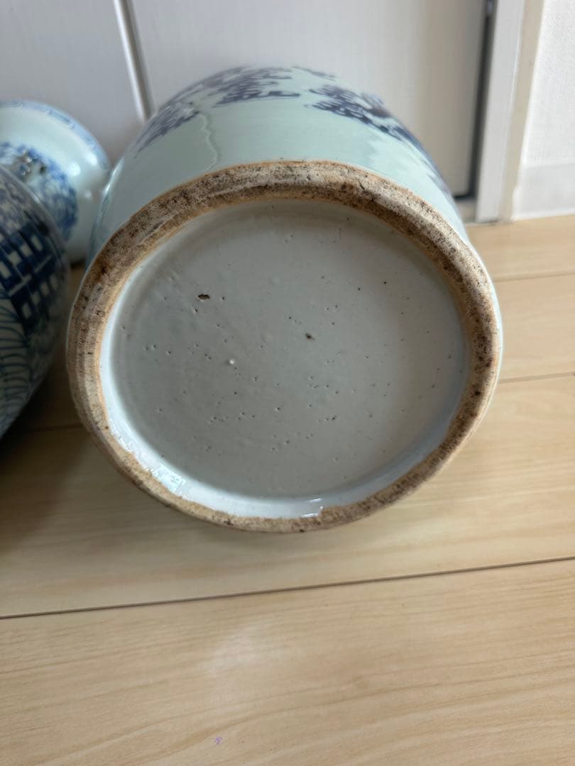 清時代　染付大花瓶　青華 獅子　骨董古美術