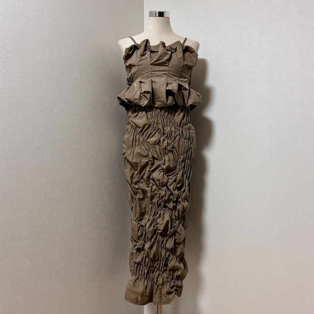 ANDRESD ベージュrandom shirring setup dress