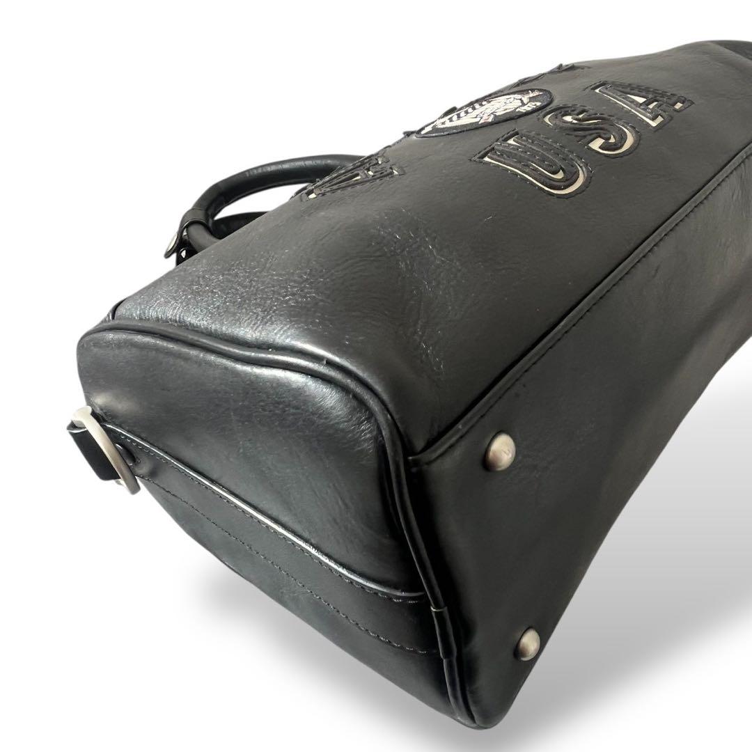 AVIREX レザー ミニ ボストンバッグ ブラック USA ロゴ y2k