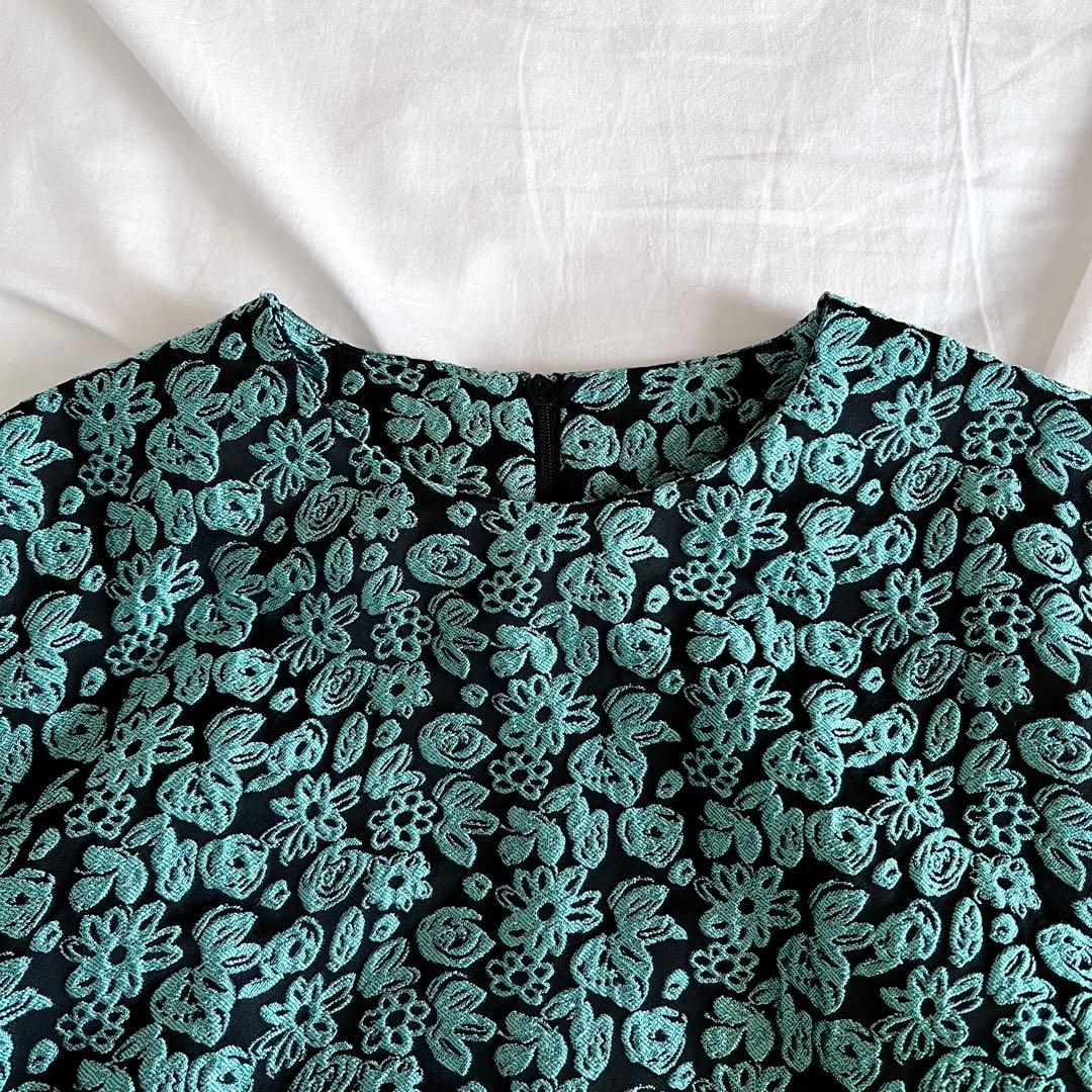 SANSeLF ジャガードフラワードレス　ロング丈　グリーン　花柄　ワンピース