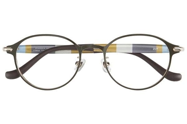 Zoff ゾフ 度入り マルチストライプ メタルフレーム メガネ オリーブ