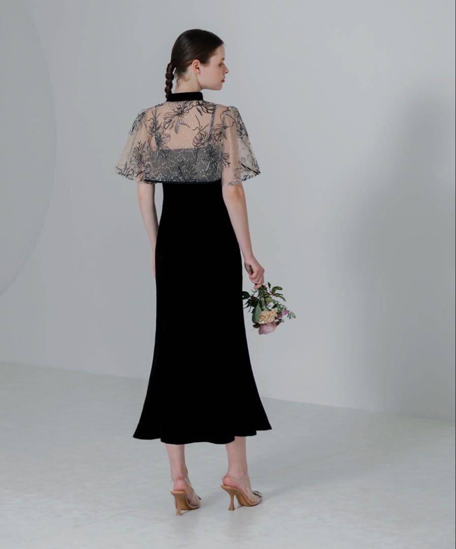 パイピング花柄ボレロ ベロア マーメイド ワンピースドレス