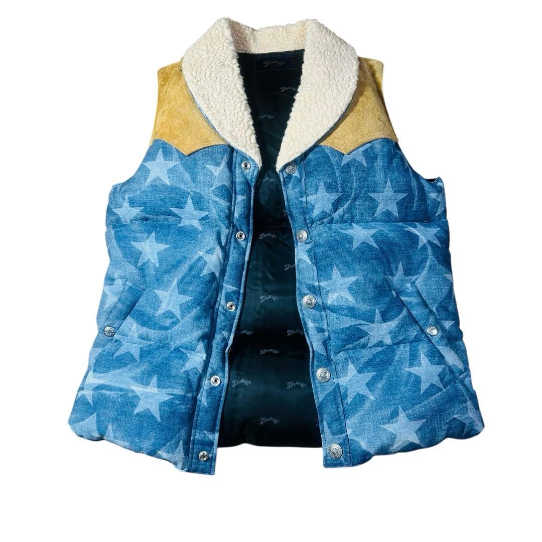 MARBLES R&CO コラボ　ダウンベスト　星　スター　ボア　デニム　L