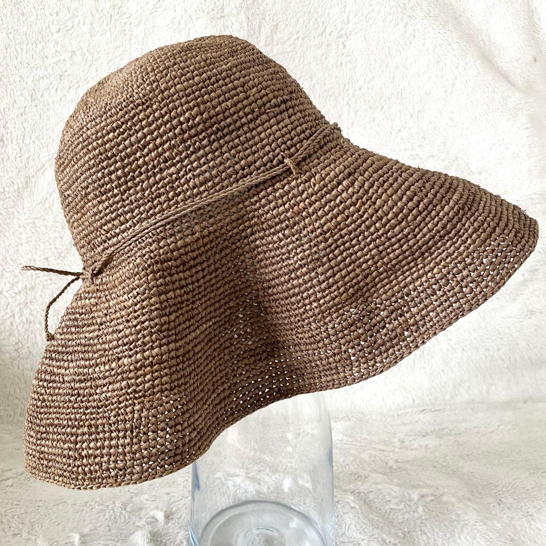 ヘレンカミンスキー ラフィア ローラブル パッカブルハット グレーブラウン