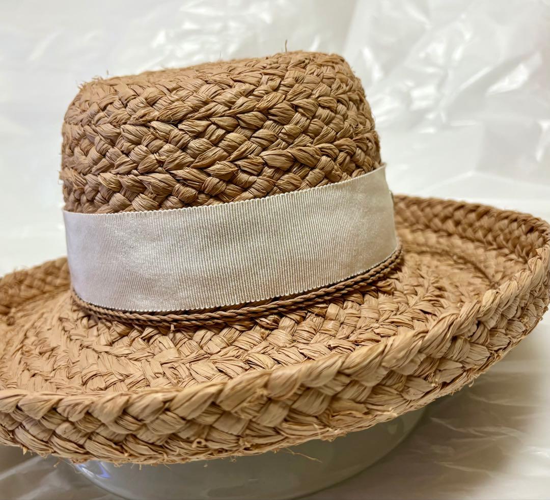 【美品】HELEN KAMINSKI ラフィア　ヘリンボーン　ハット　後リボン