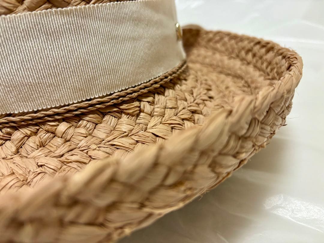 【美品】HELEN KAMINSKI ラフィア　ヘリンボーン　ハット　後リボン