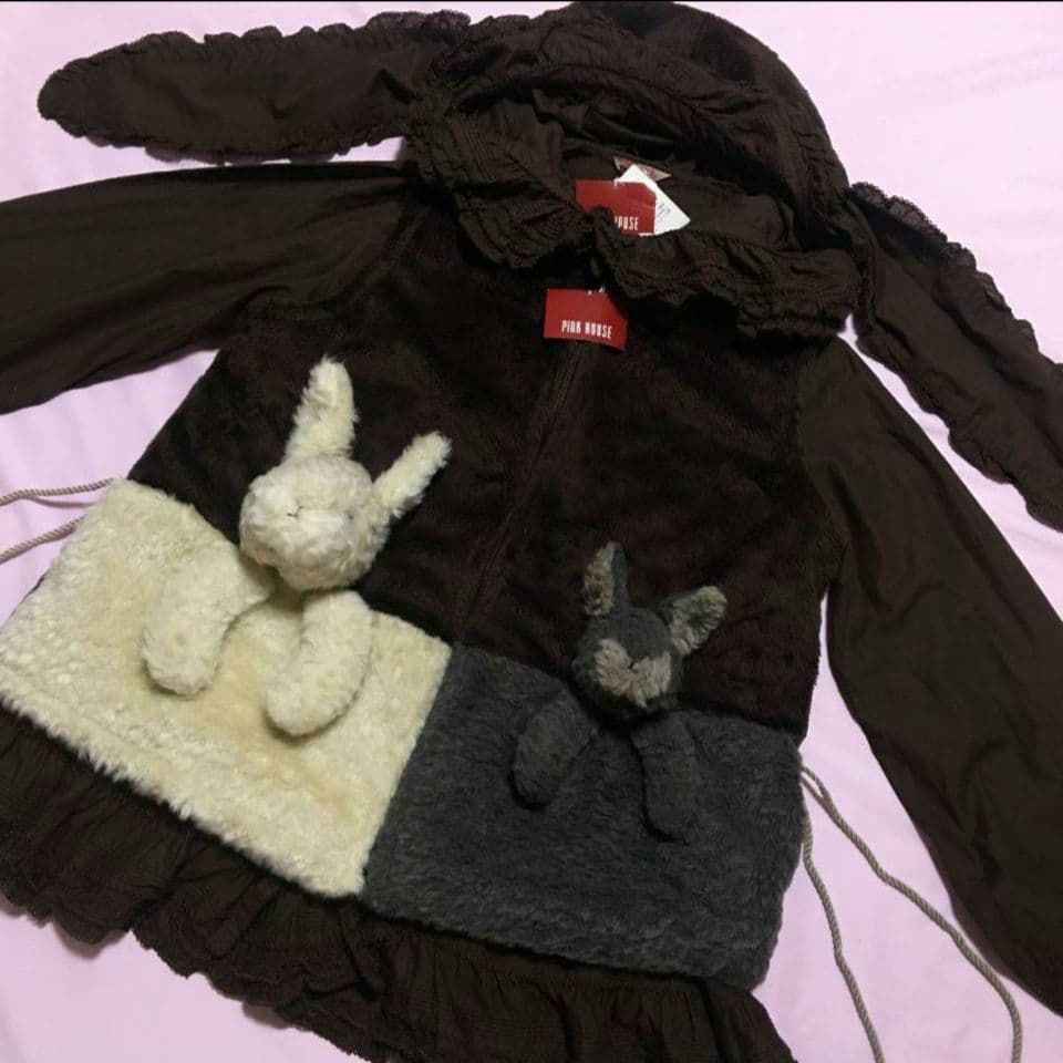 PINK HOUSE ピンクハウス うさぎ ぬいぐるみ ボア ベスト 黒 茶