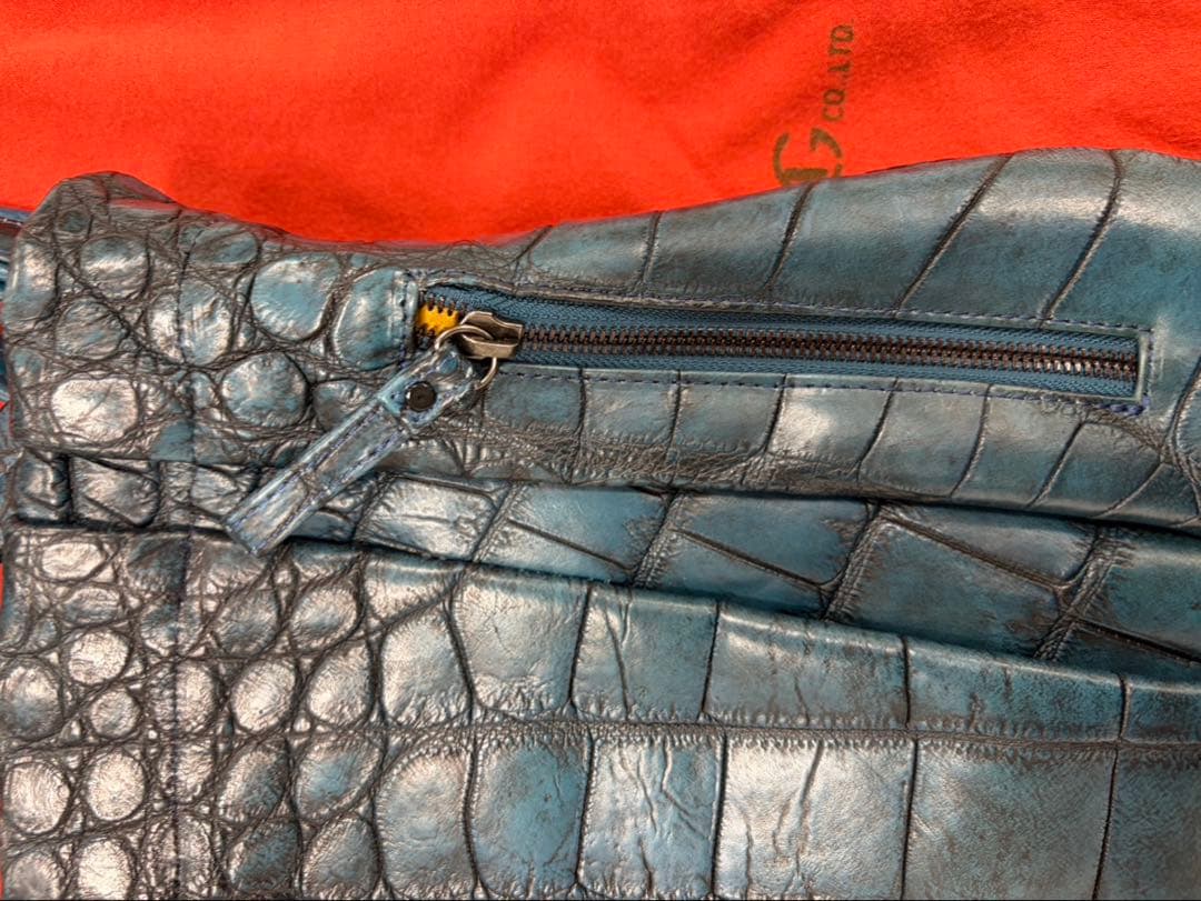 S*中様 Pear クロコダイル風バッグ 青