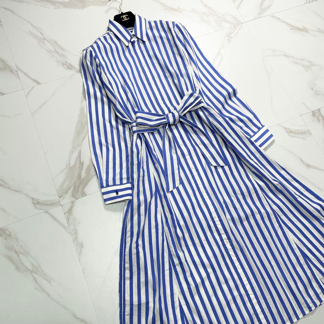現行 QR付✨ラルフローレン ベルテッドストライプコットンシャツドレス 2023