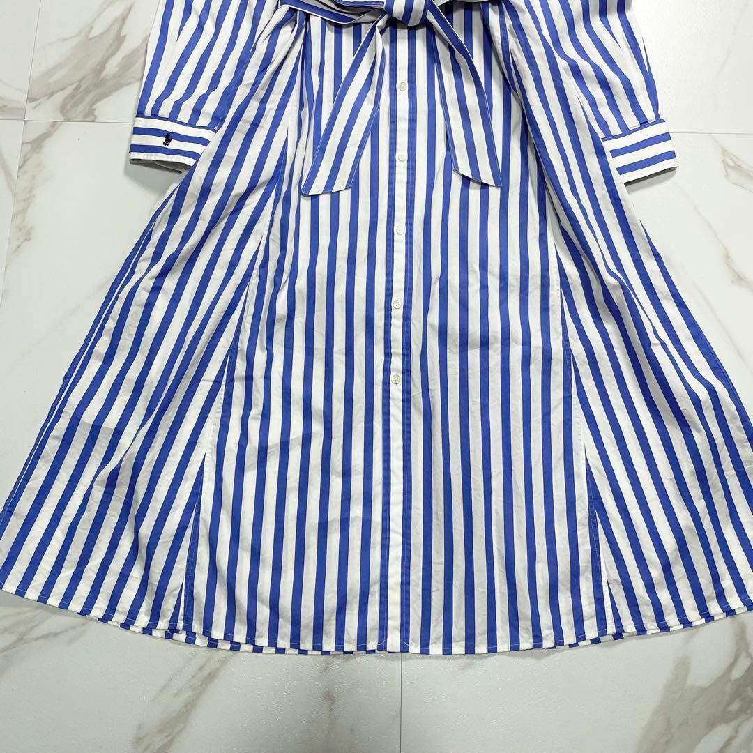 現行 QR付✨ラルフローレン ベルテッドストライプコットンシャツドレス 2023