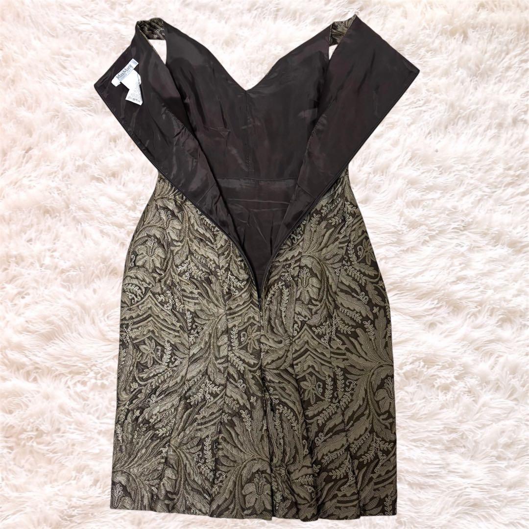 MaxMara 白タグ 最高級 ノースリーブ ワンピース シルク混 総柄 ひざ丈