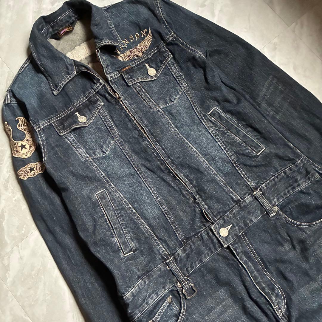 VANSON フライングエンブレム 刺繍 ダークデニム オールインワン バイカー