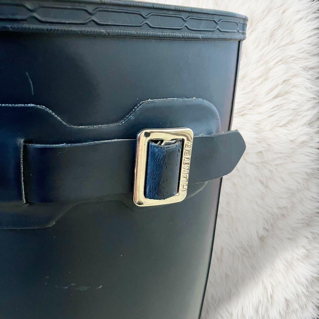 バックル ネイビー ハンター レインブーツ 24.0cm US7 38 ロング