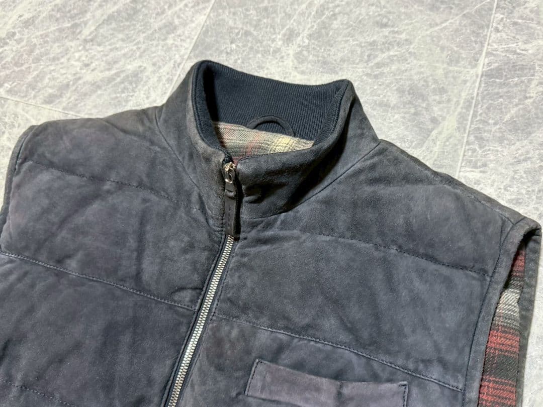 ELEVENTY イレブンティ スエードレザー チェック総柄 ダウンベスト 56