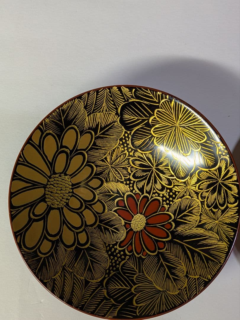 リケさん専用輪島塗、蒔絵金彩細工、沈金菊模様、木製、蓋付椀、吸物椀、10客、箱付