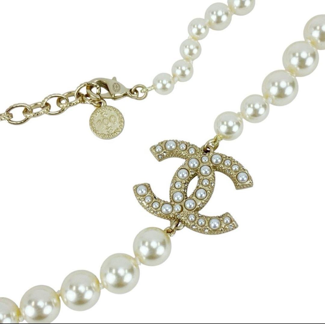 Chanel パールネックレス ゴールドトップラインストーン