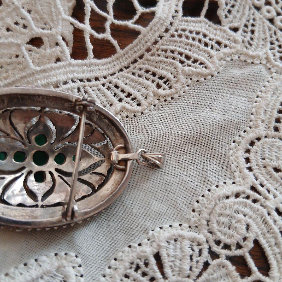 シルバー925 マーカサイト クロス デザイン ブローチ、ペンダント兼用 レトロ