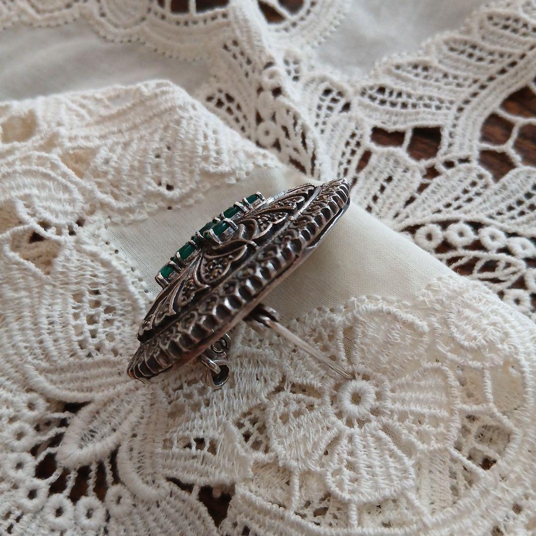 シルバー925 マーカサイト クロス デザイン ブローチ、ペンダント兼用 レトロ