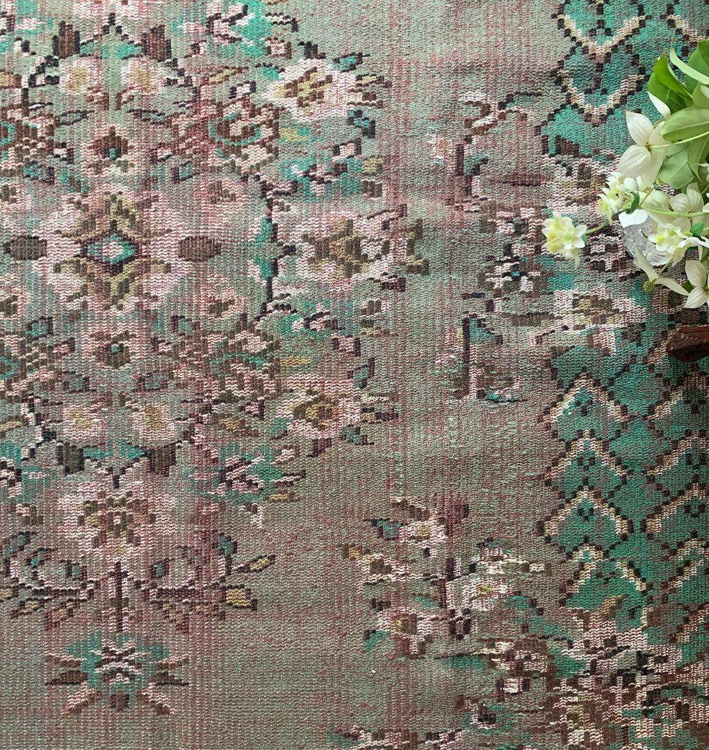 トルコヴィンテージラグ　超大判　オーバーダイ　253×143グリーン　トルコラグ