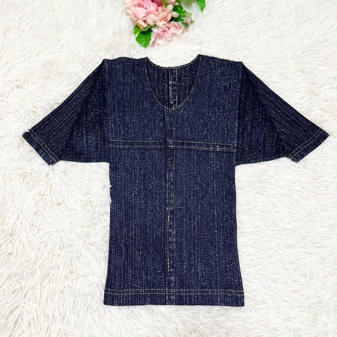 美品　PLEATS PLEASE セットアップ デニム転写 トップス　ロング丈