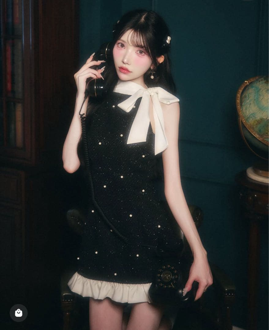 BELEAR MIMI ベリアミミ　ツイードパールミニワンピース　ブラック