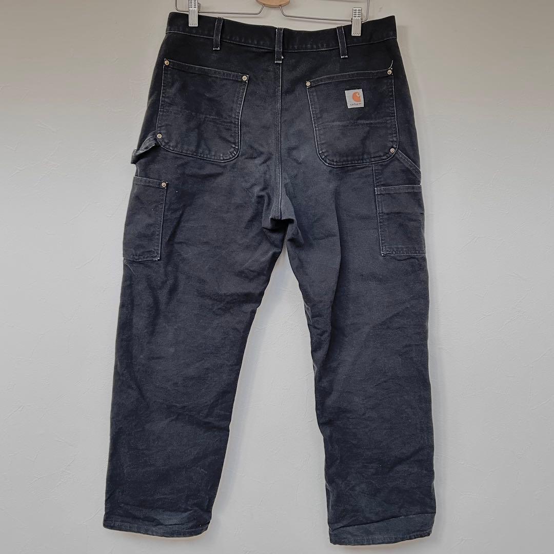 希少 USA製 Carhartt ダブルニー ブラック 34×30 フェード良