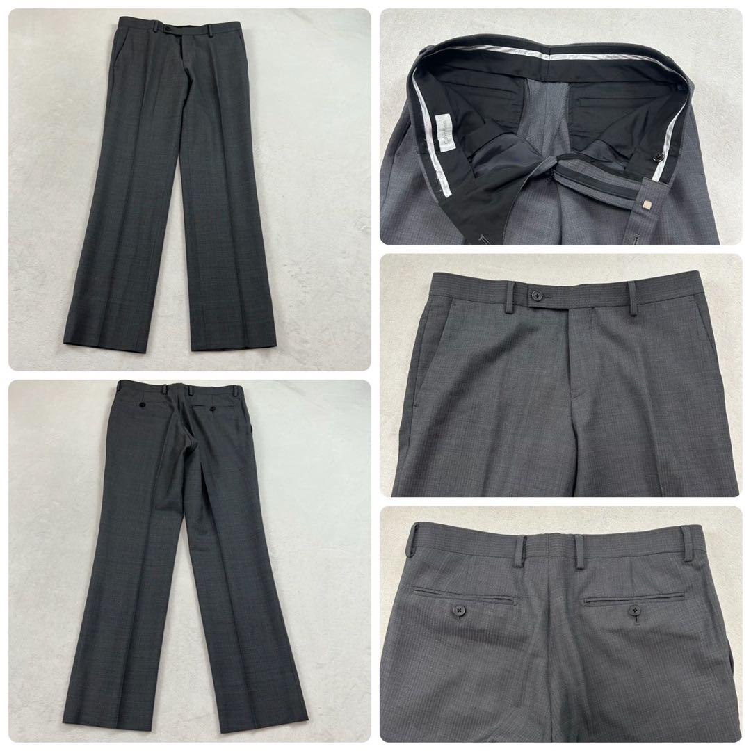 K587 美品 S カルバンクライン 肩パット入り スーツ上下 グレー メンズ