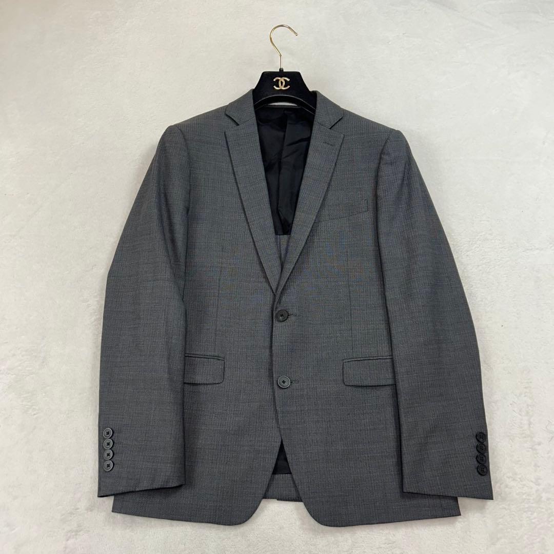 K587 美品 S カルバンクライン 肩パット入り スーツ上下 グレー メンズ