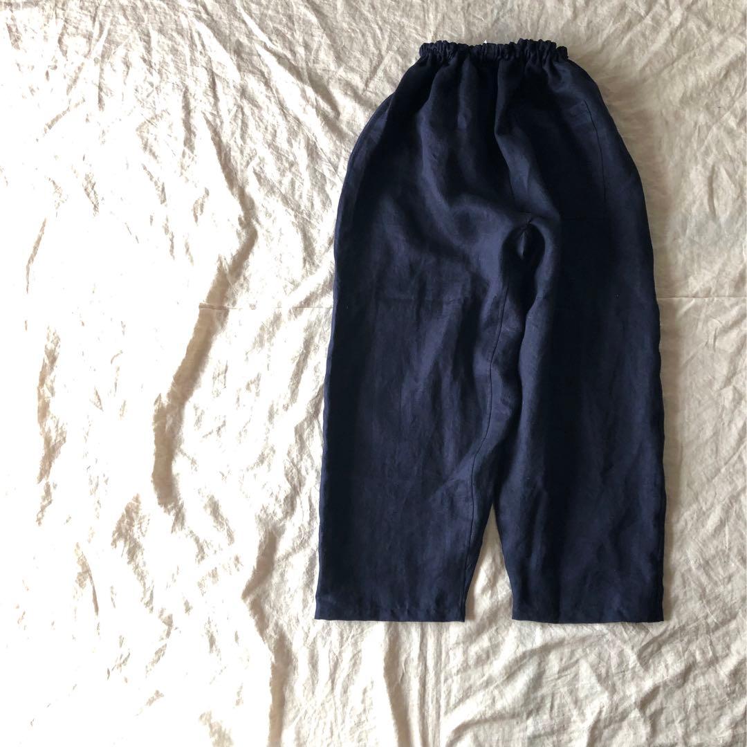 リネンデニムのゆったりもんぺ　インディゴブラック