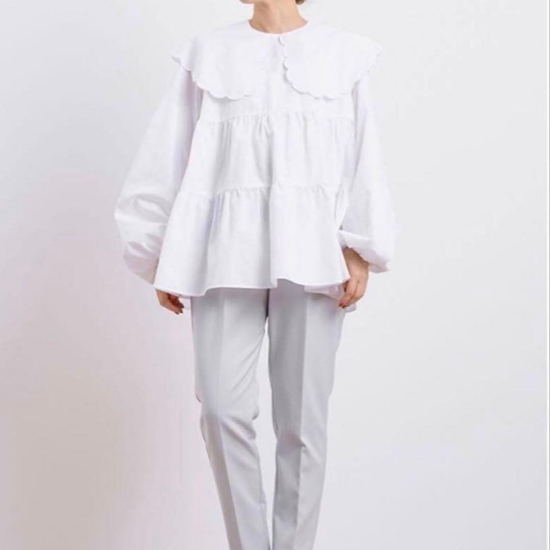 美品✨ yori 【Free size】 スカラップロングスリーブブラウス 白