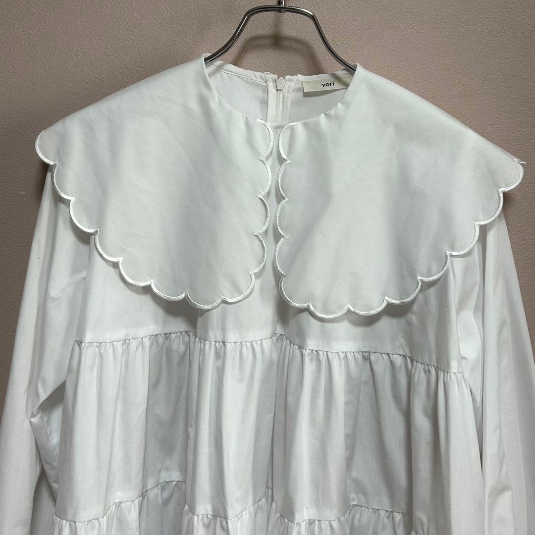 美品✨ yori 【Free size】 スカラップロングスリーブブラウス 白