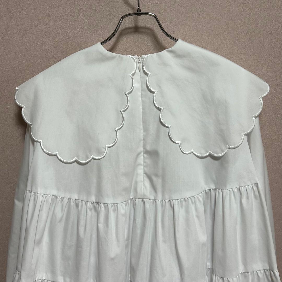 美品✨ yori 【Free size】 スカラップロングスリーブブラウス 白