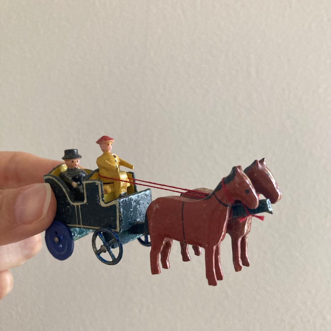 WF-35 ドイツアンティークミニチュア小さな小さな木製馬車＆素敵な建物のセット