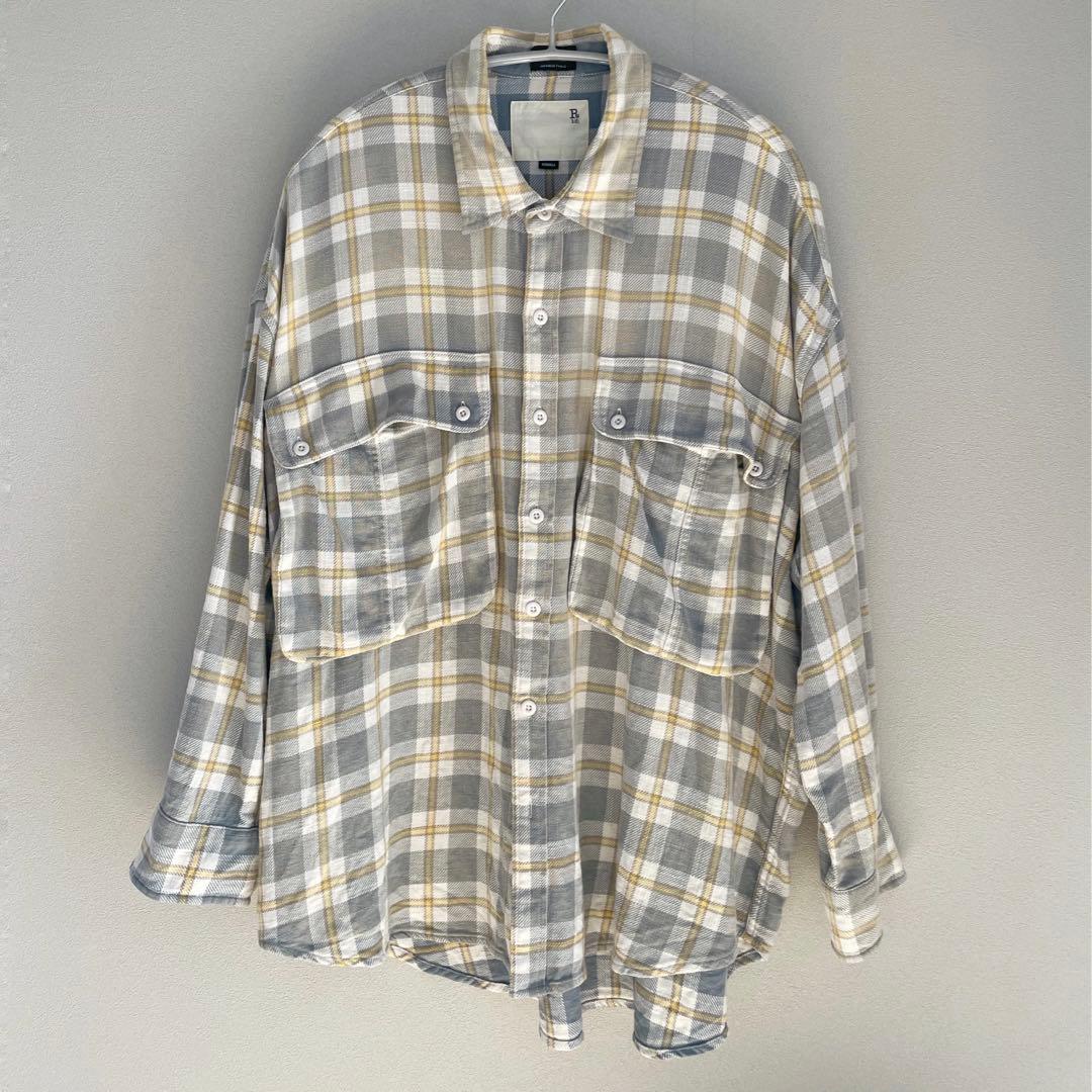 R13 オーバーサイズチェックシャツ XS グレー系
