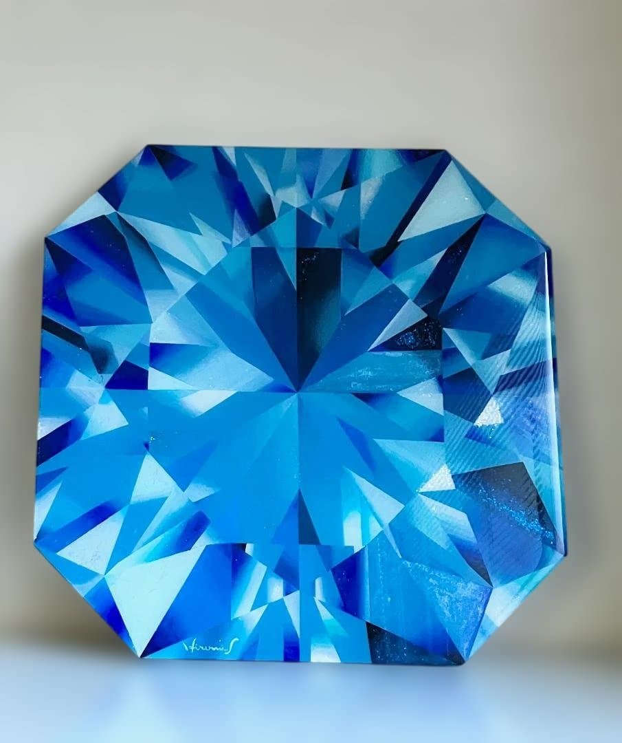 絵画　ハンドメイド　レジンコート　創作一点物　クールダウン　青色　八角形