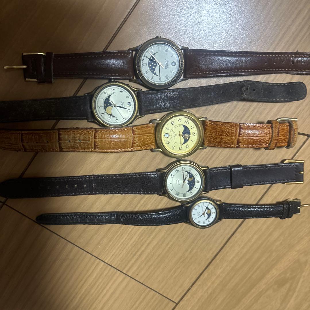 月齢表示付きアナログ時計5本セット　ALBA ムーンウォッチ　まとめ　セット