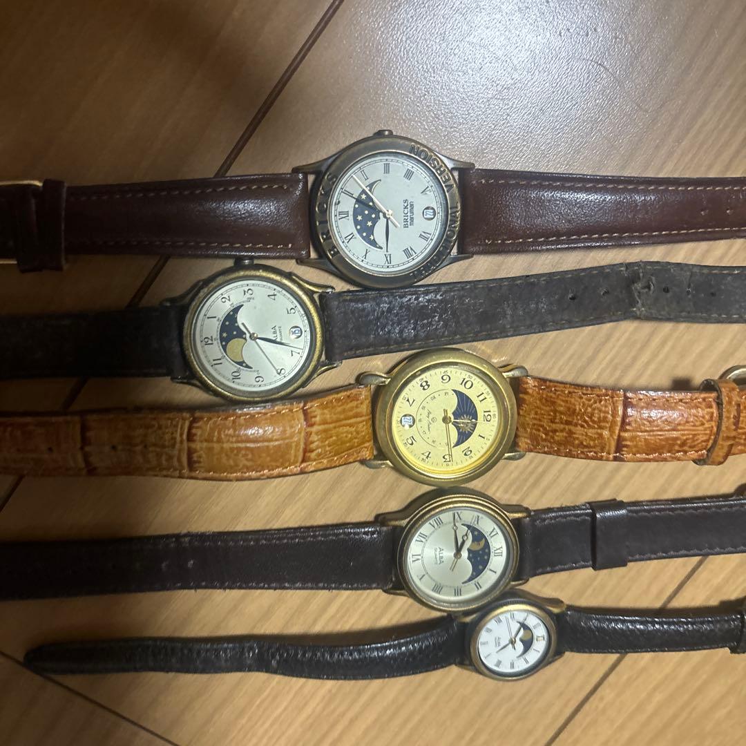 月齢表示付きアナログ時計5本セット　ALBA ムーンウォッチ　まとめ　セット