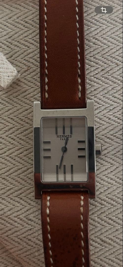 HERMES 長方形時計 ブラウンレザー